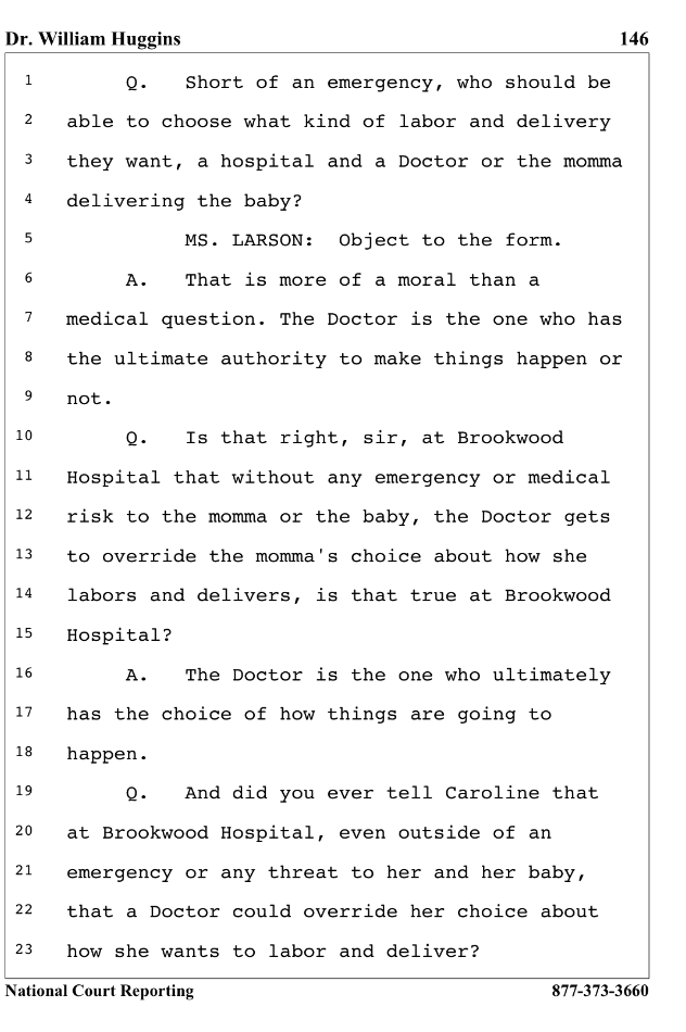 Deposition of Dr. William Huggins, Malatesta v. Brookwood